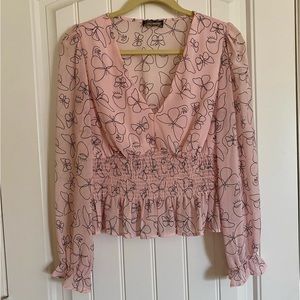 LULUMARI by Anthropologie Women’s M Blouse Top Pink Peplum Butterfly Spring